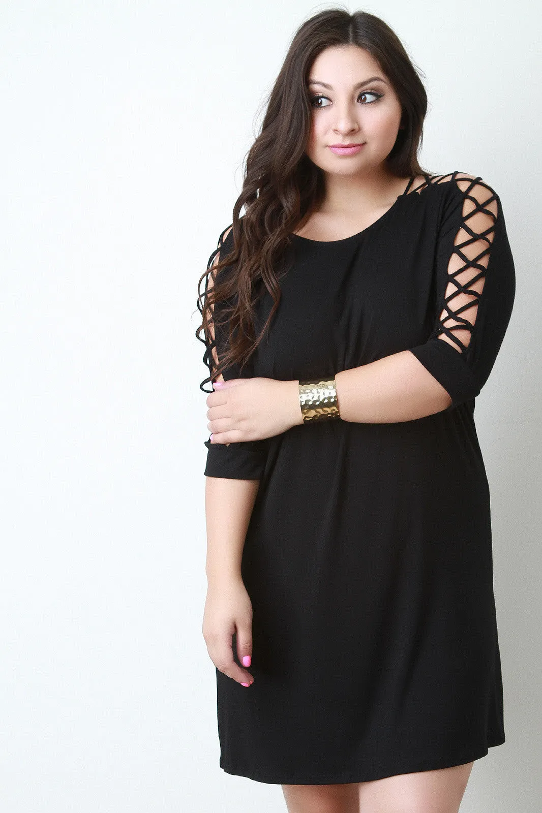 Lattice Sleeve Shift Dress