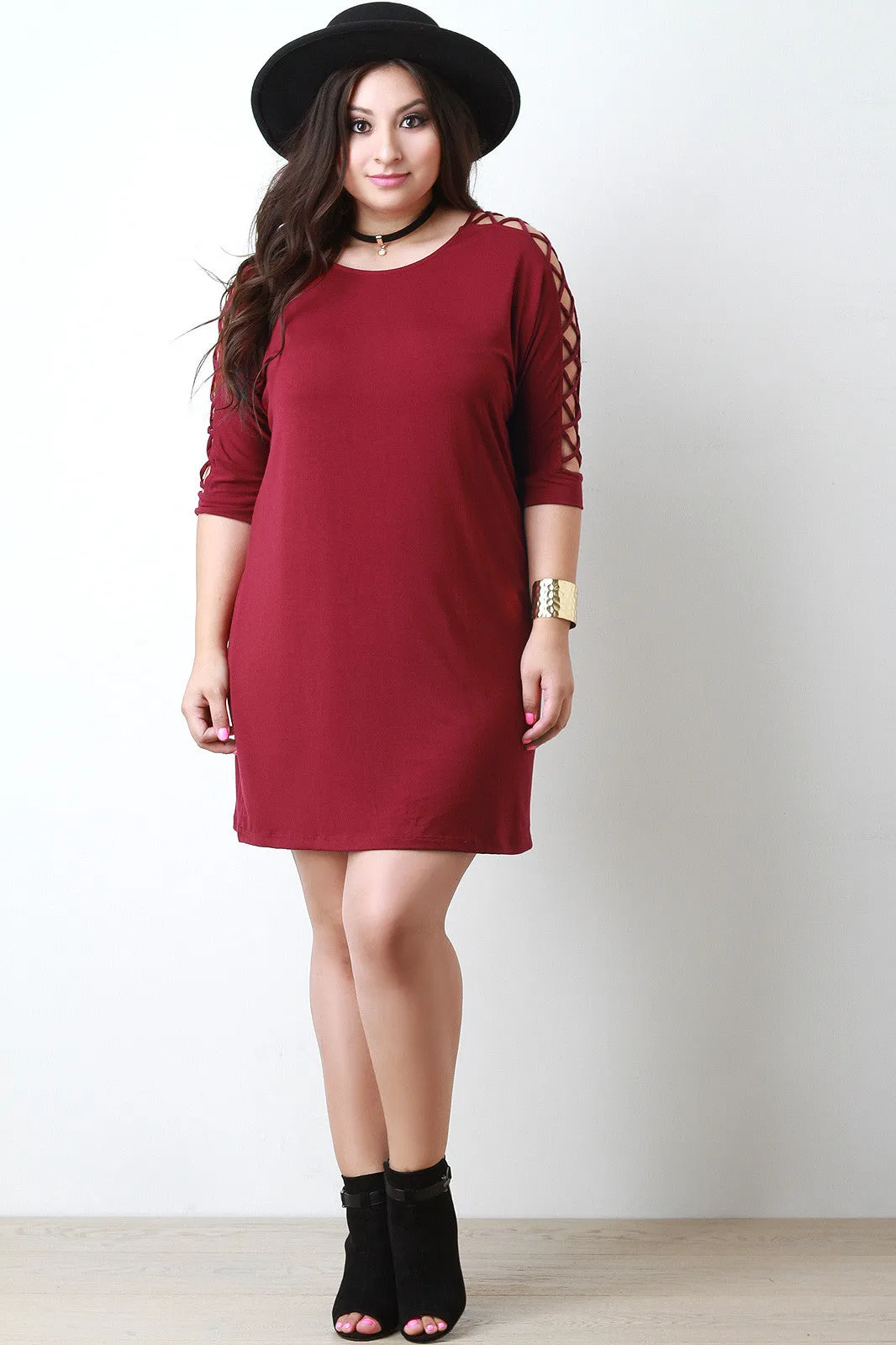Lattice Sleeve Shift Dress