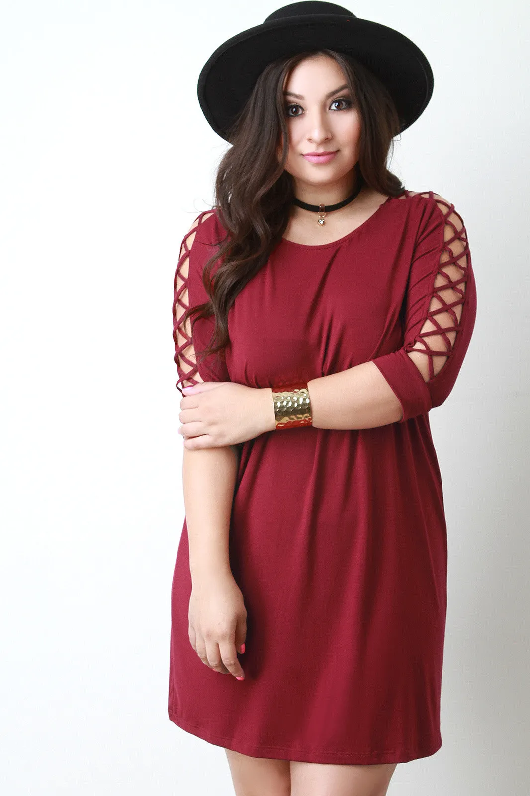 Lattice Sleeve Shift Dress