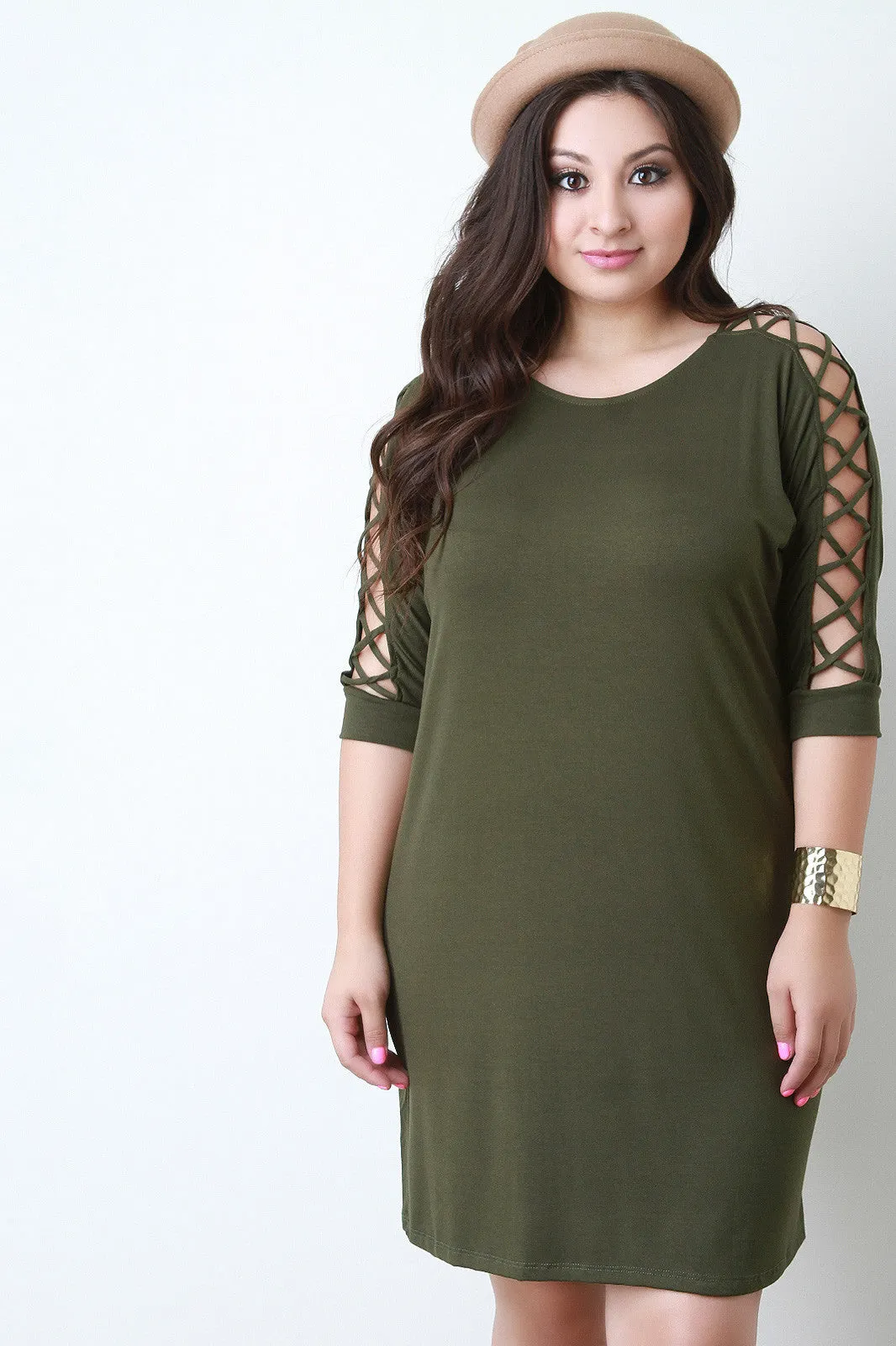 Lattice Sleeve Shift Dress