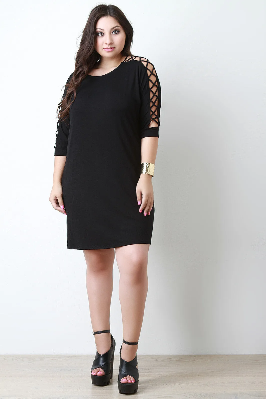 Lattice Sleeve Shift Dress