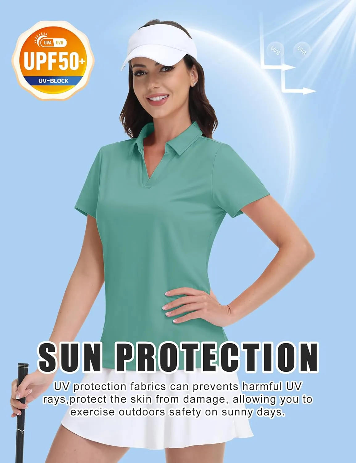 MAGCOMSEN Women's Golf Shirts Short Sleeve Polo Collared Tennis Shirt V Neck Quick Dry Sun Protection UPF 50 