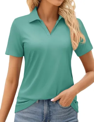 MAGCOMSEN Women's Golf Shirts Short Sleeve Polo Collared Tennis Shirt V Neck Quick Dry Sun Protection UPF 50 