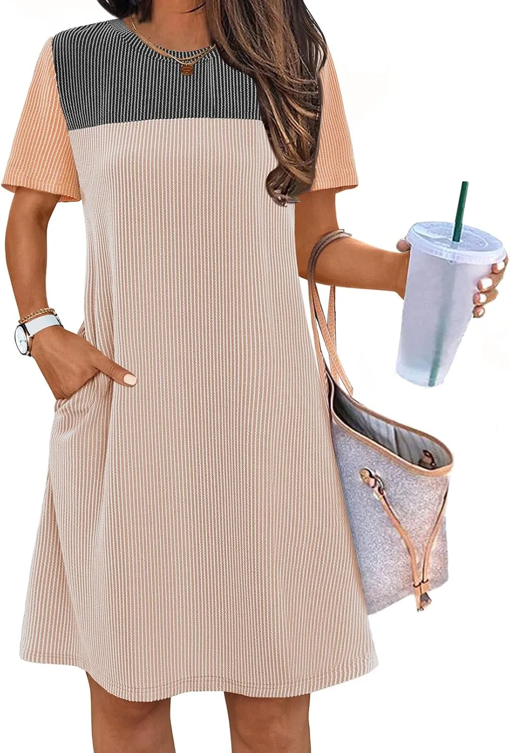MEROKEETY Women's 2025 Spring Summer Mini Dresses Casual Short Sleeve Crewneck T Shirt Shift Dress