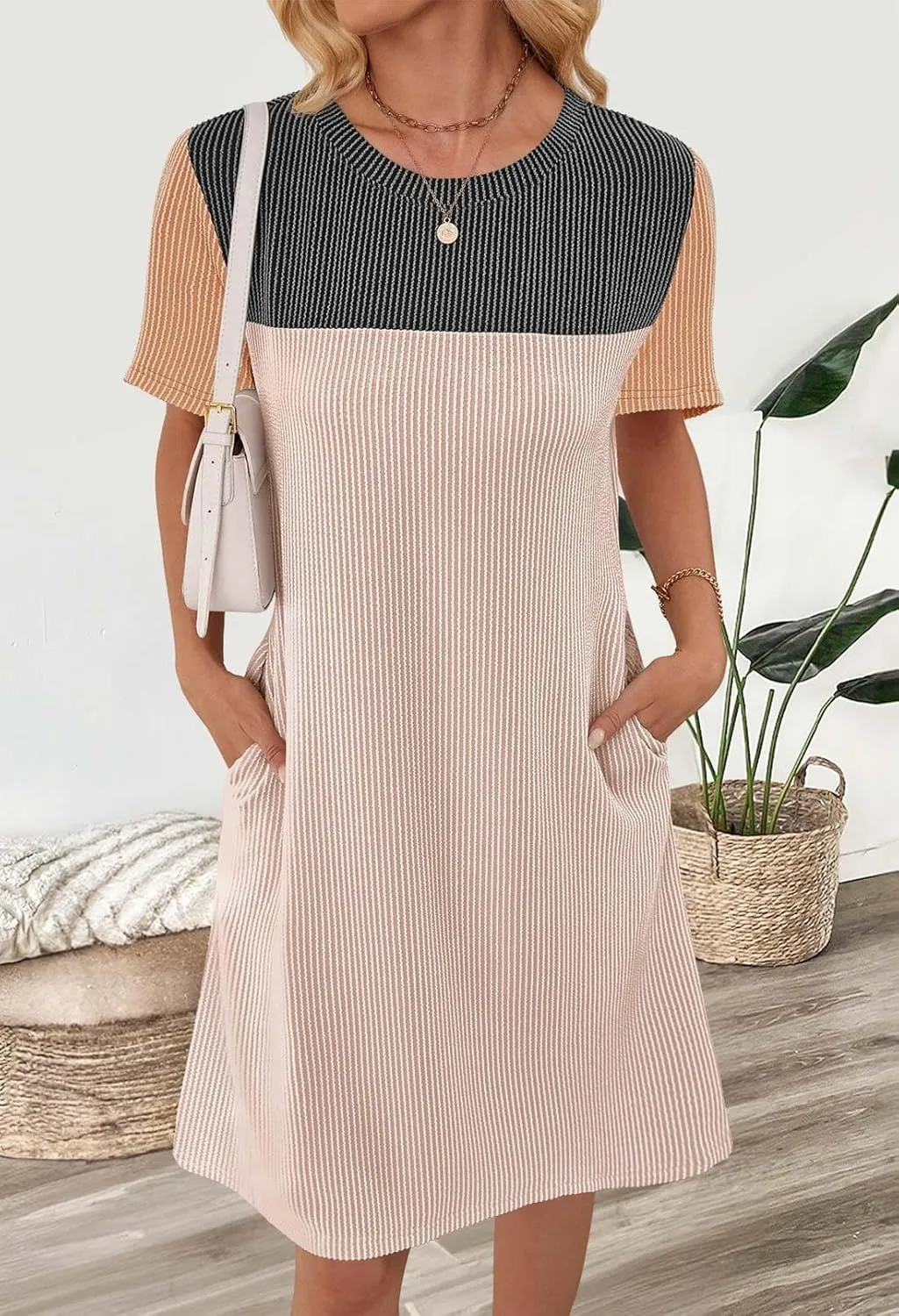 MEROKEETY Women's 2025 Spring Summer Mini Dresses Casual Short Sleeve Crewneck T Shirt Shift Dress