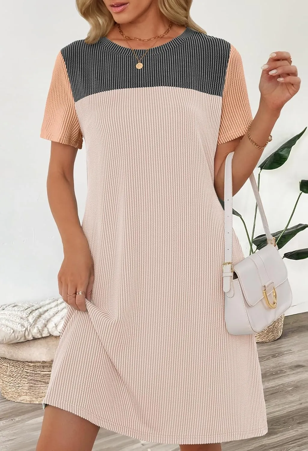 MEROKEETY Women's 2025 Spring Summer Mini Dresses Casual Short Sleeve Crewneck T Shirt Shift Dress