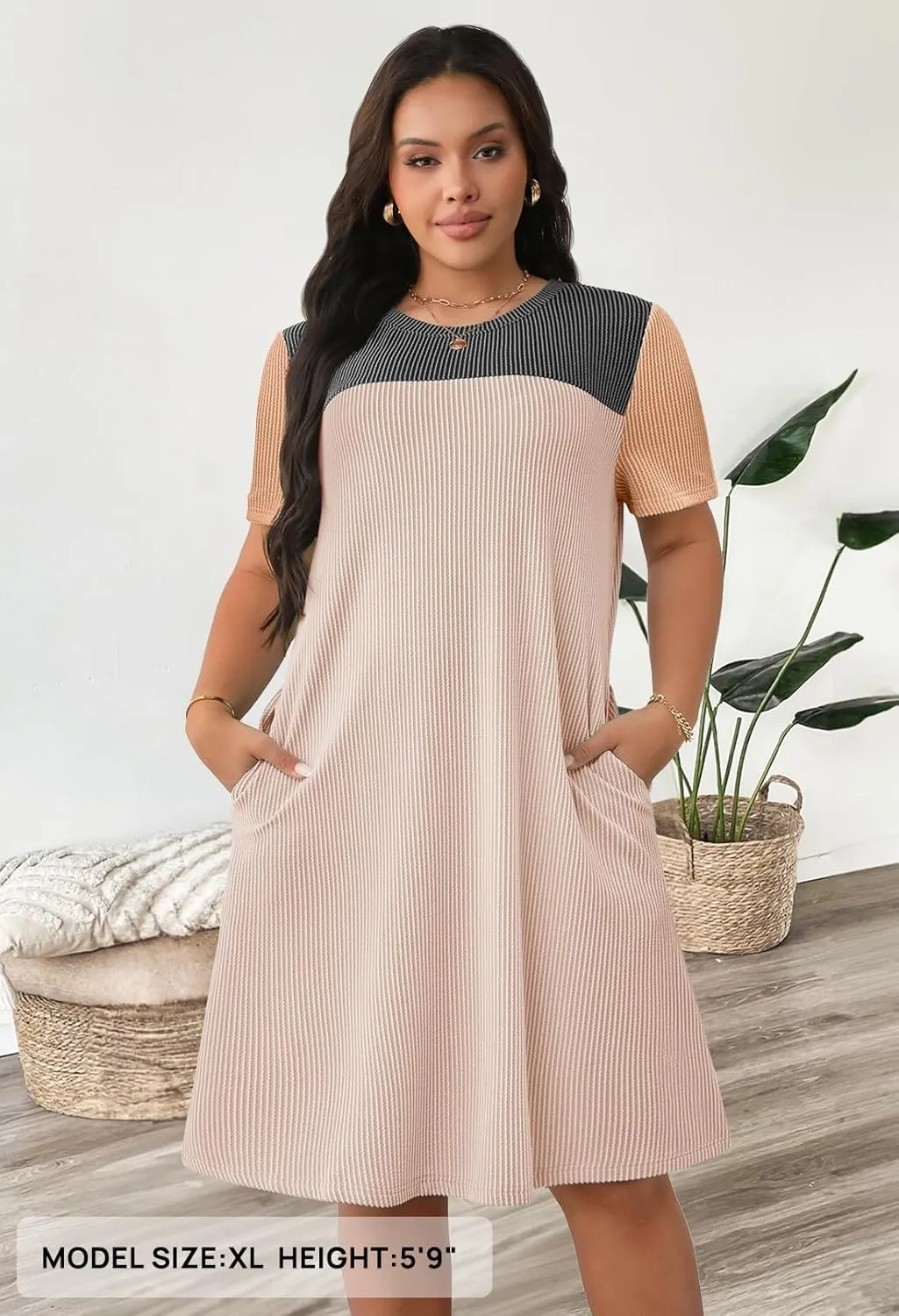 MEROKEETY Women's 2025 Spring Summer Mini Dresses Casual Short Sleeve Crewneck T Shirt Shift Dress