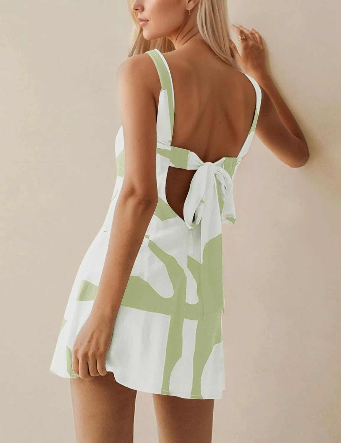 MISSACTIVER Women Sleeveless Mini Dress Print Backless Square Neck Tank Dress Boho Vacation Sundress Shift Dresses