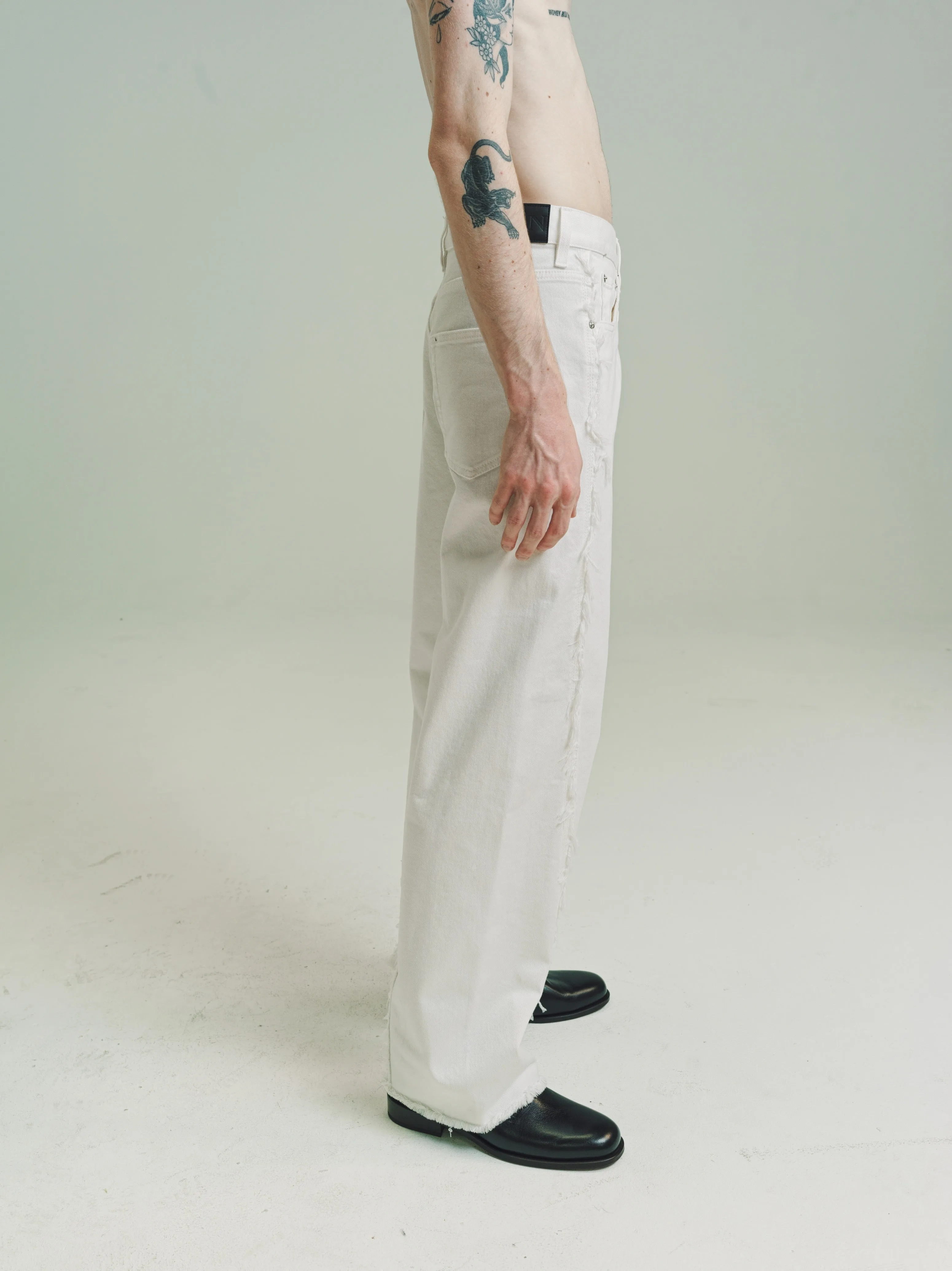 Optic White Twisted Denim Baggy Trousers