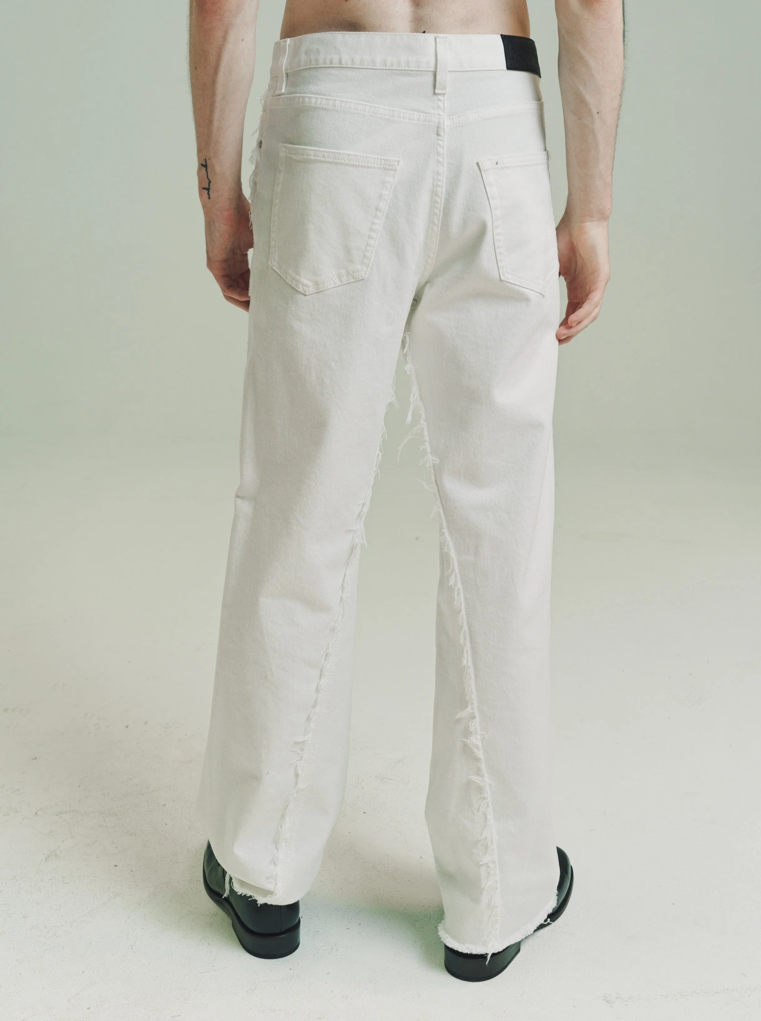 Optic White Twisted Denim Baggy Trousers