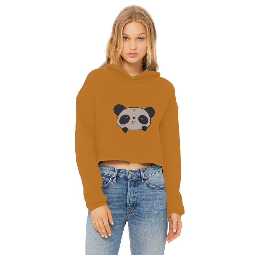 Panda Ladies Cropped Raw Edge Hoodie