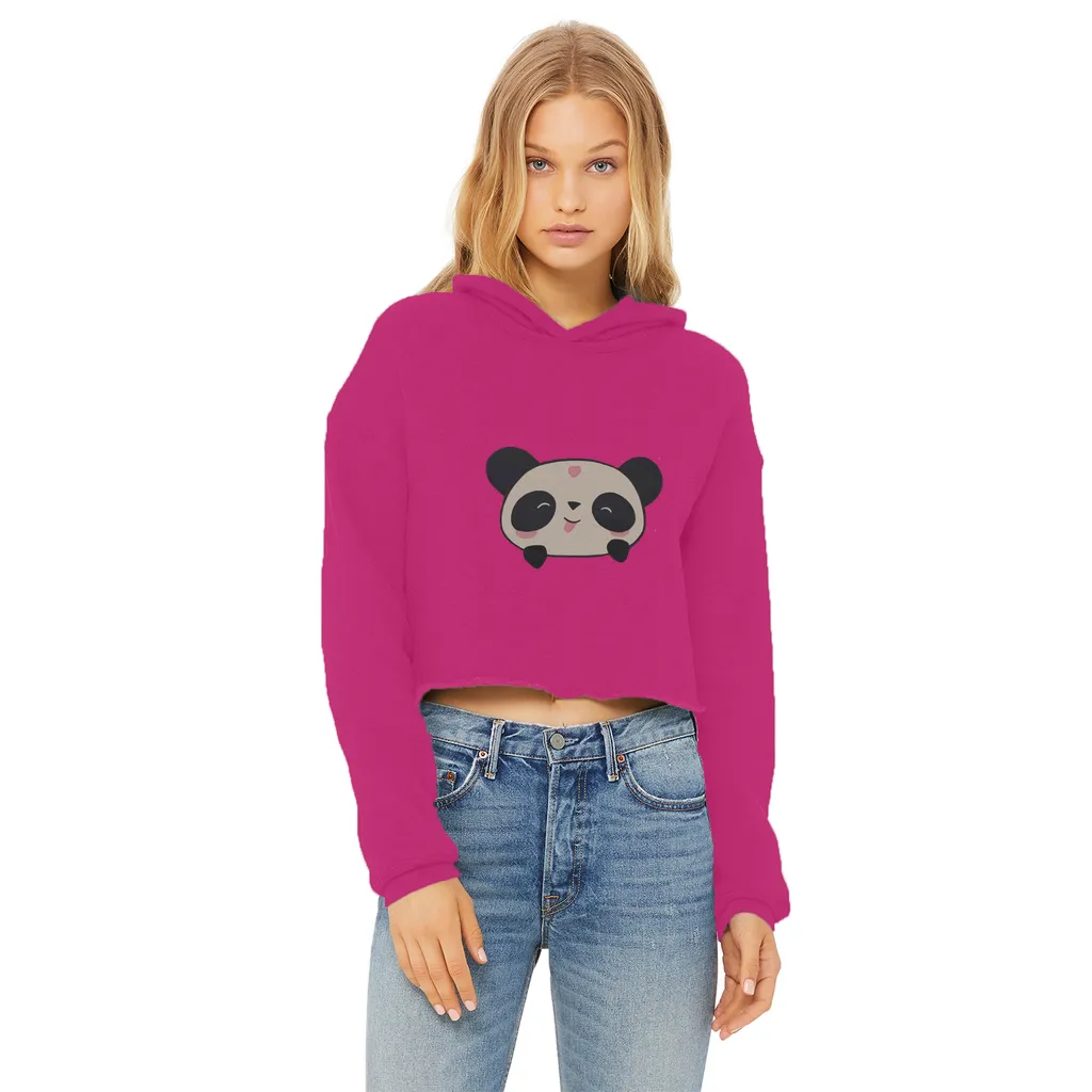 Panda Ladies Cropped Raw Edge Hoodie