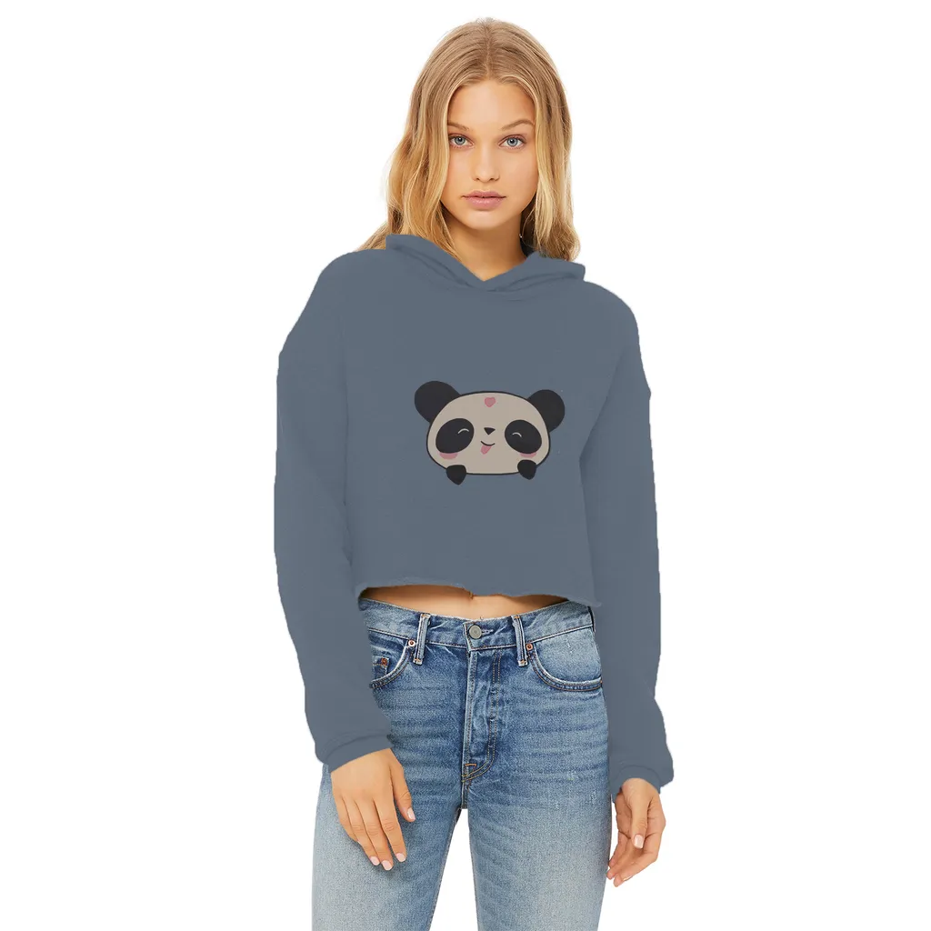 Panda Ladies Cropped Raw Edge Hoodie