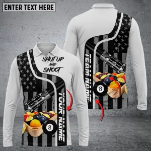 Personalized Name and Team Name Billiards Master Long Sleeve Polo, Shut up and Shoot Billiard Polo Shirt