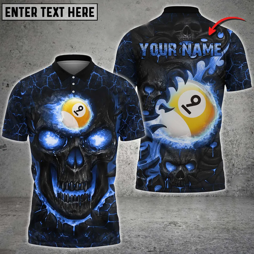 Personalized Name Team Billiards Ball 9 Skull Fire Polo Shirt, Billiard Skull Lover