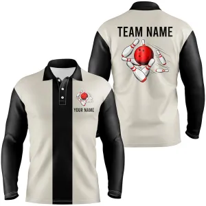 Personalized Name Team Vintage Bowling Multicolor Option Long Sleeve Polo Shirt, Gift for Bowling Man