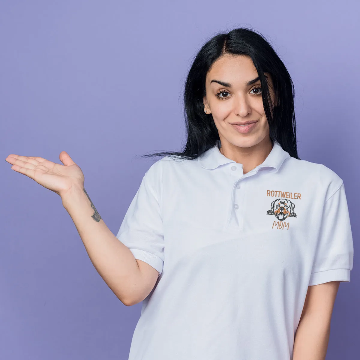 Personalized Rottweiler Dog Mom Polo Shirt Embroidered with Dog Name, Best Gifts For Rottweiler Lovers
