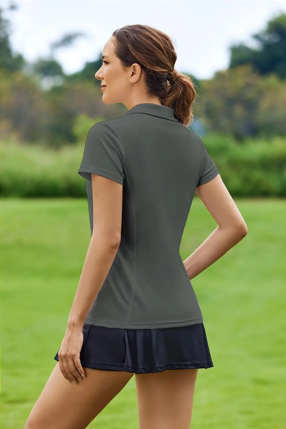 PINSPARK Womens Golf Shirt Short Sleeve Polo Shirts Quick Dry Tennis Tops V-Neck with Collar Pickleball Shirts Golf Outfits