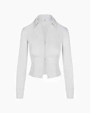 Poplin Collared Zip Shirt | Light Grey