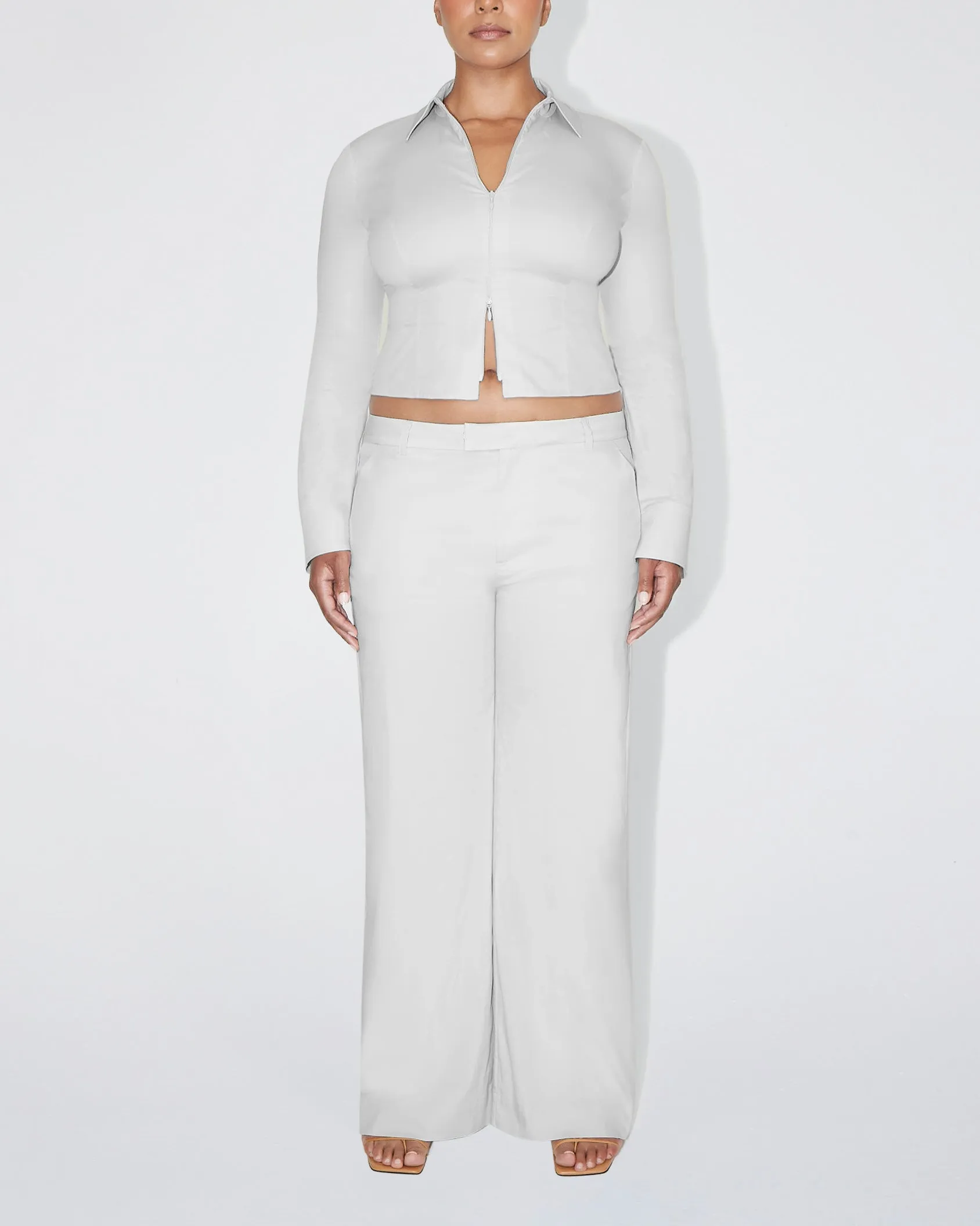 Poplin Collared Zip Shirt | Light Grey