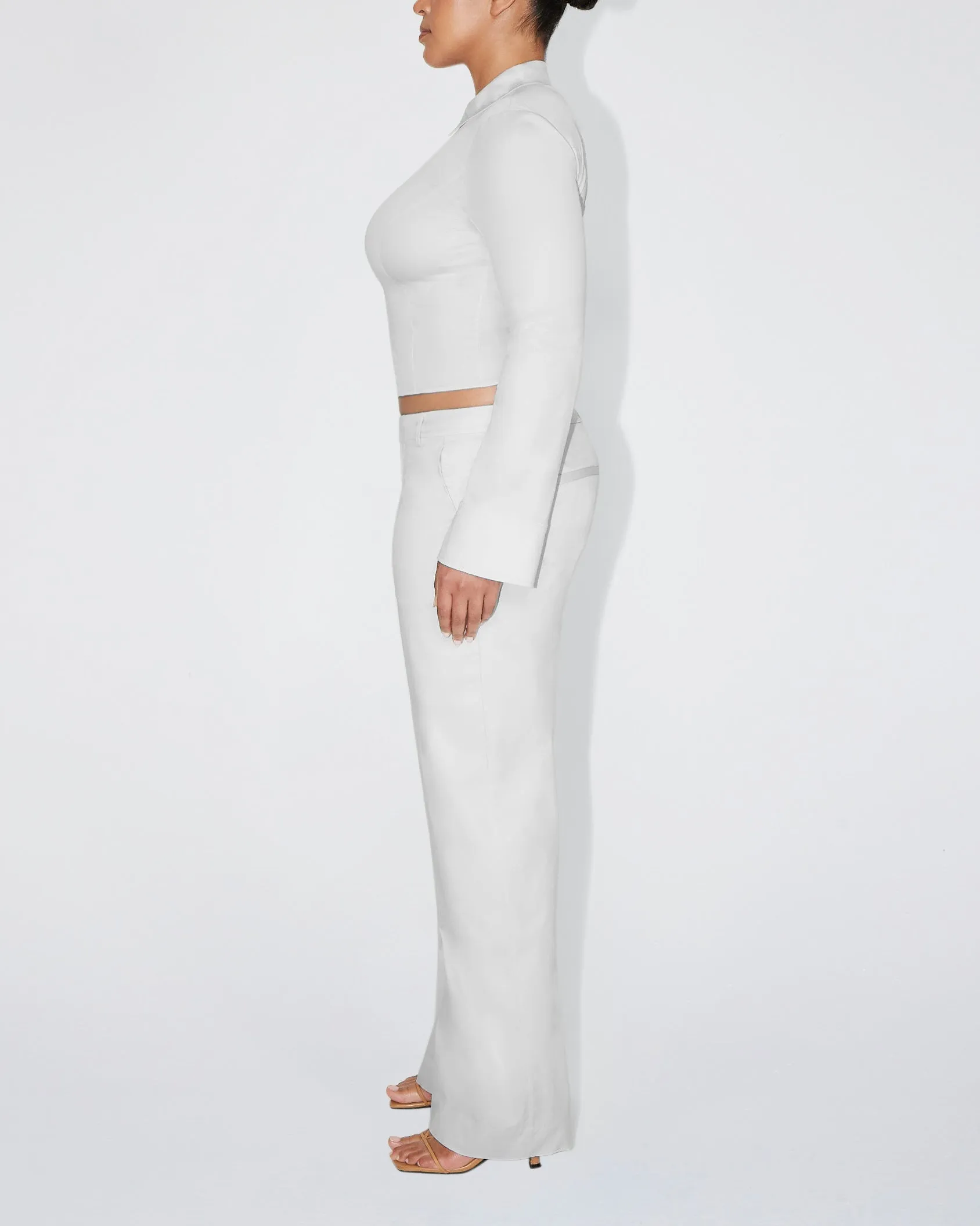 Poplin Collared Zip Shirt | Light Grey