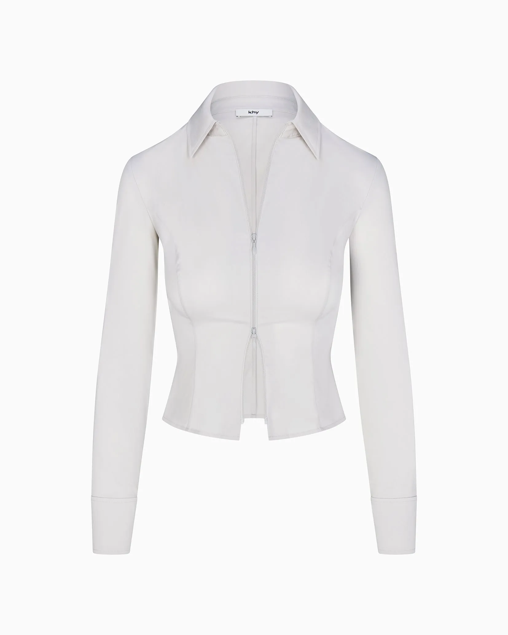 Poplin Collared Zip Shirt | Light Grey