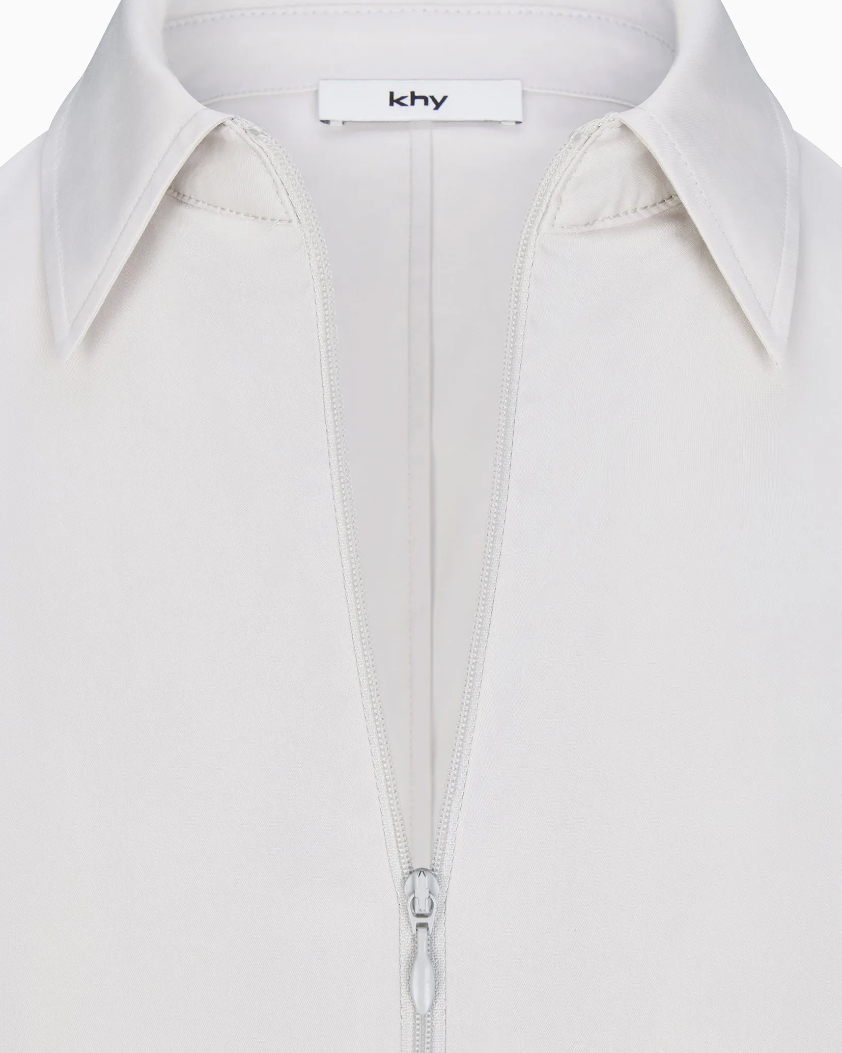 Poplin Collared Zip Shirt | Light Grey