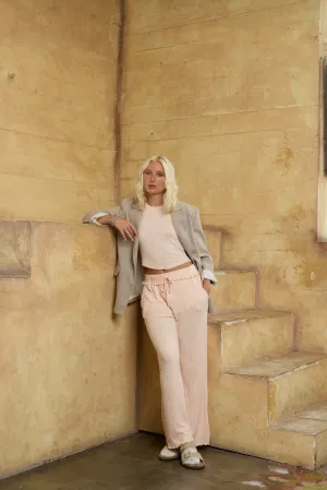 Popsicle Peach Solid Rib Lettuce Edge Pants