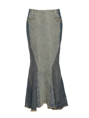 Regenerated Denim Flared Skirt