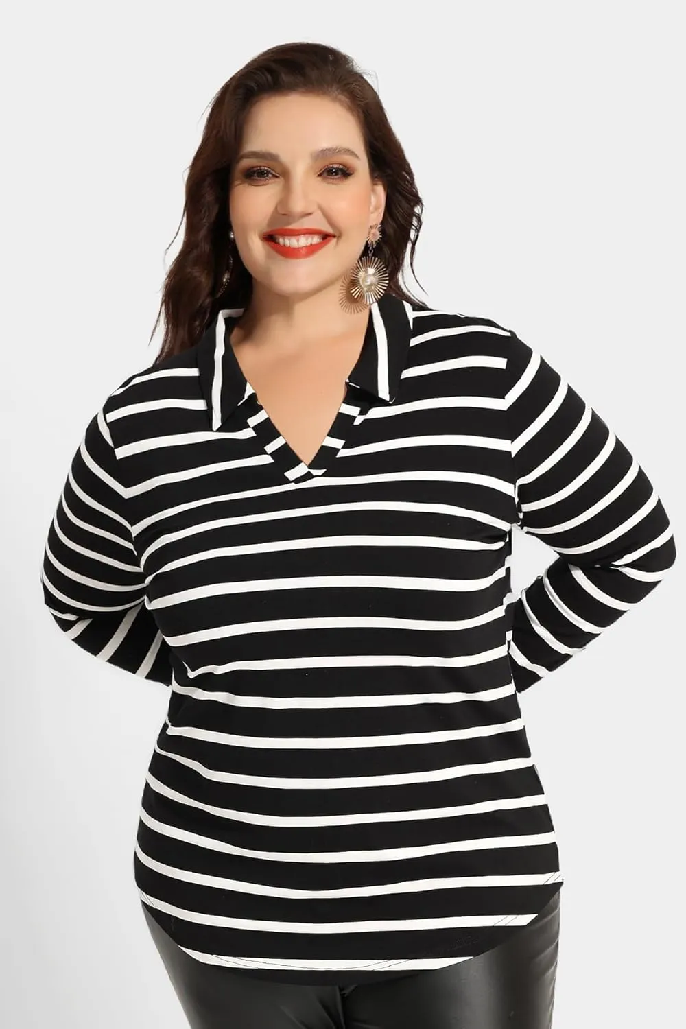 RITERA Plus Size Polo Shirts for Women Fall Long Sleeve V Neck Tops Casual Collared Blouses XL-5XL
