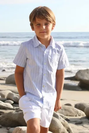 Roy Shirt Short Sleeve in Blue & White Dress Stripe