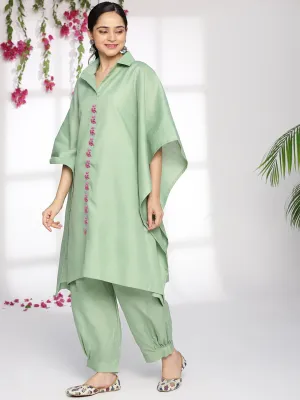 SageGreen CottonSlub ShirtKaftan - Cynthia