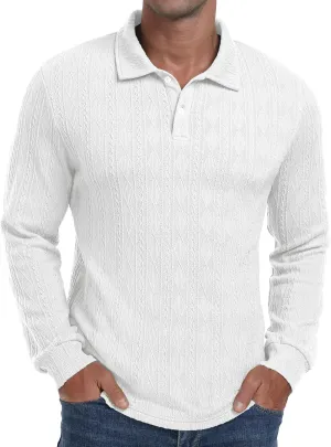 Sailwind Men's Casual Polo Shirts Twisted Button Long Sleeve Tees Collared Golf Shirt