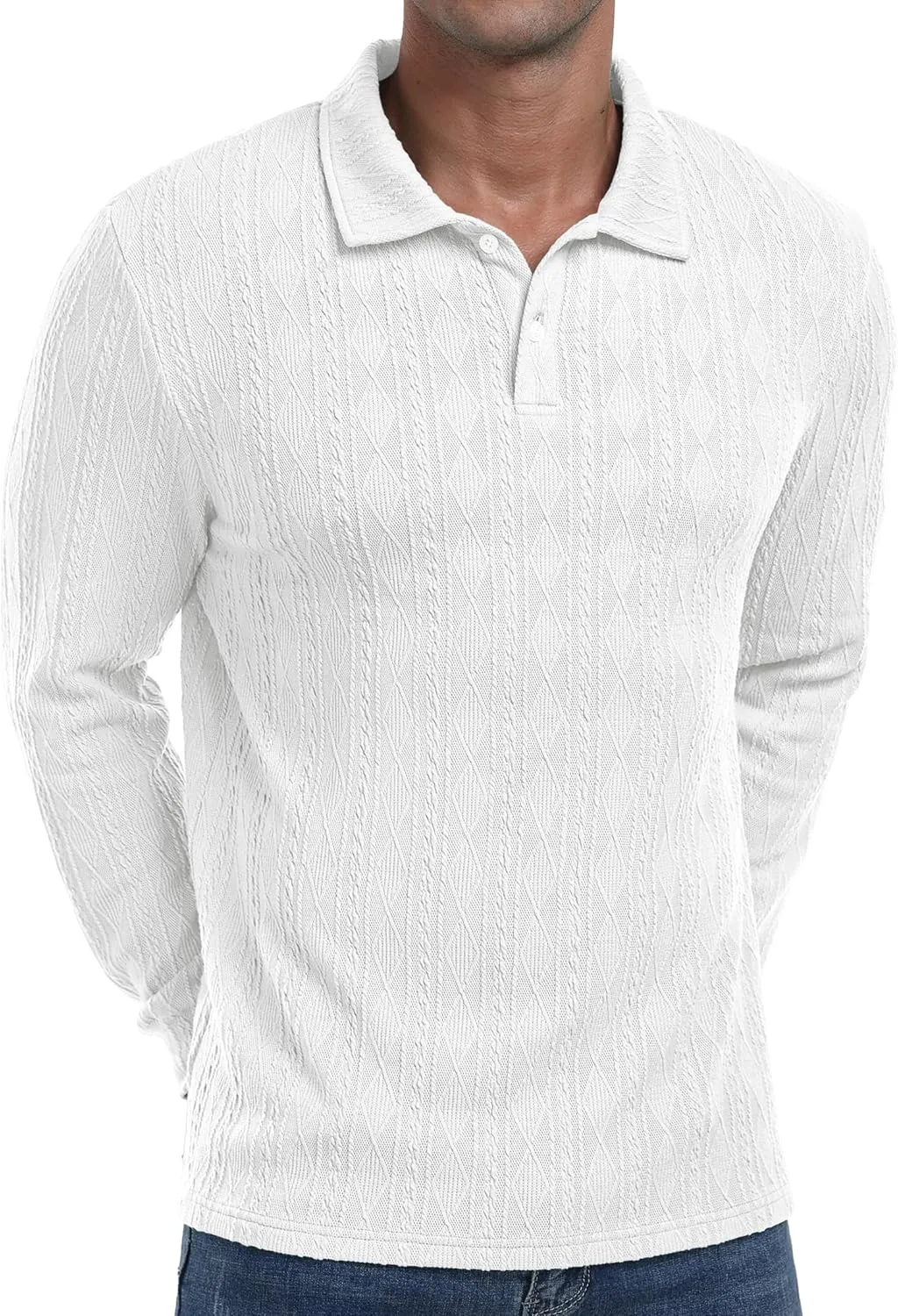 Sailwind Men's Casual Polo Shirts Twisted Button Long Sleeve Tees Collared Golf Shirt