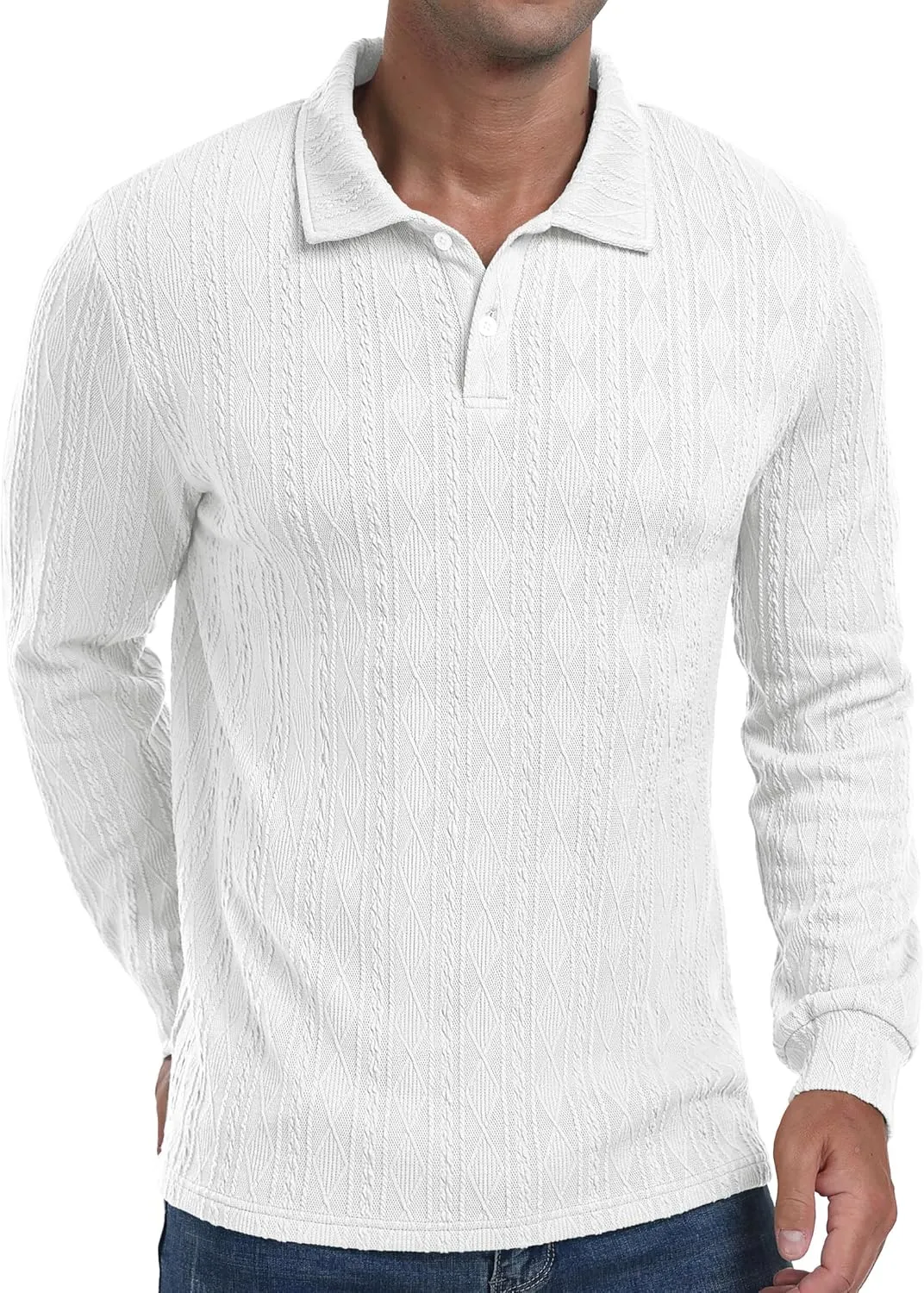 Sailwind Men's Casual Polo Shirts Twisted Button Long Sleeve Tees Collared Golf Shirt