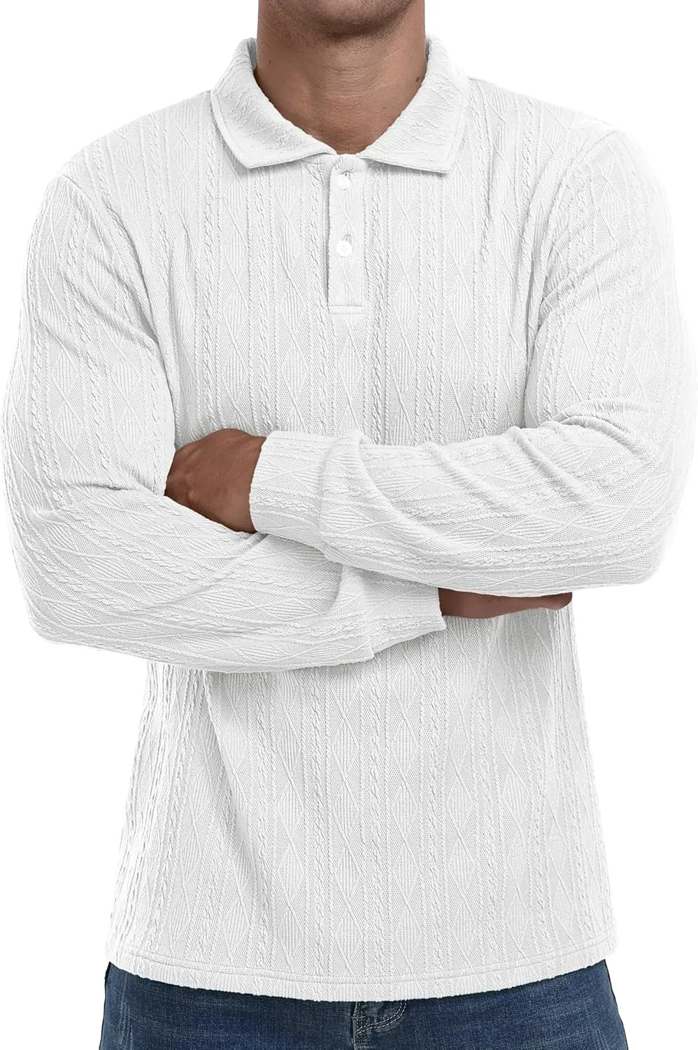 Sailwind Men's Casual Polo Shirts Twisted Button Long Sleeve Tees Collared Golf Shirt
