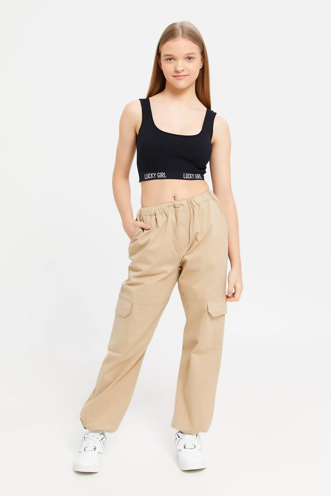 Senior Girls Cream Parachute Twill Pants