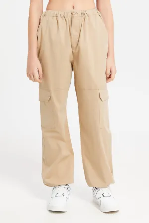 Senior Girls Cream Parachute Twill Pants