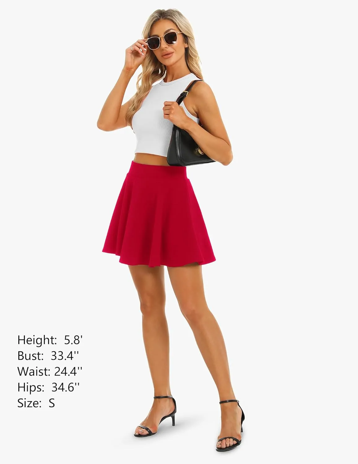 Stelle Women's Casual Skirt with Shorts Basic Versatile Stretchy Flared Pleated Skater Mini Skirts