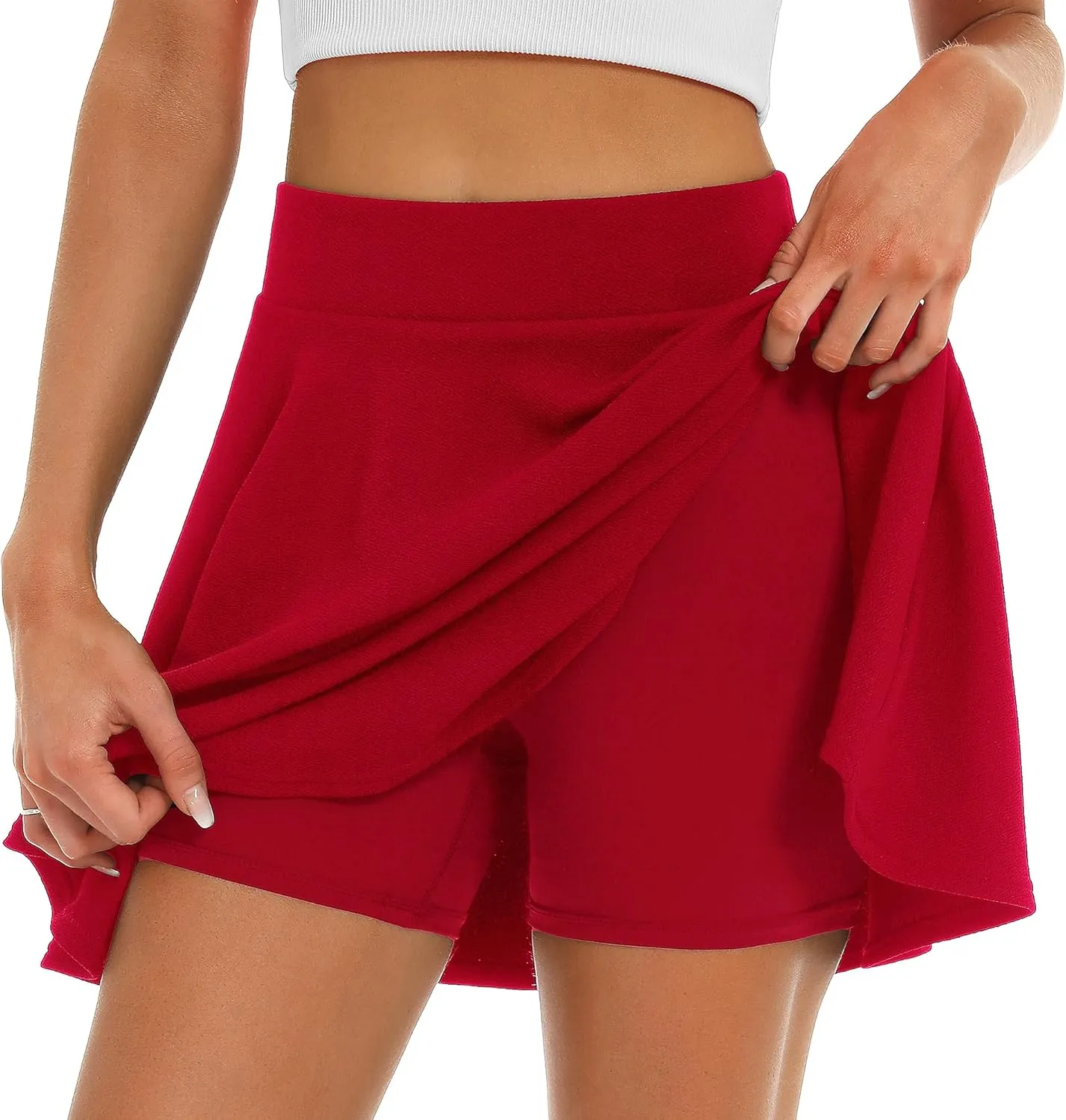 Stelle Women's Casual Skirt with Shorts Basic Versatile Stretchy Flared Pleated Skater Mini Skirts