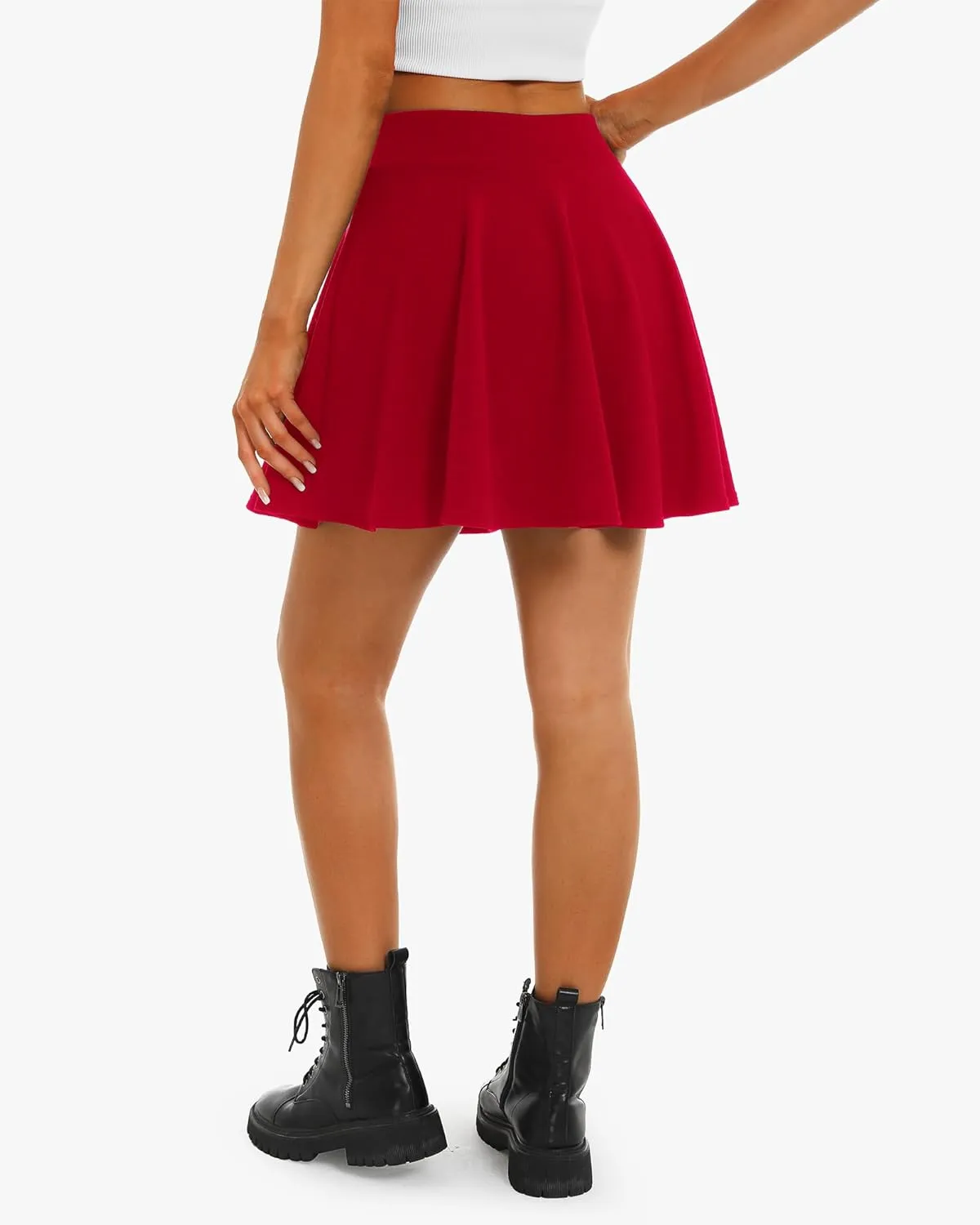 Stelle Women's Casual Skirt with Shorts Basic Versatile Stretchy Flared Pleated Skater Mini Skirts