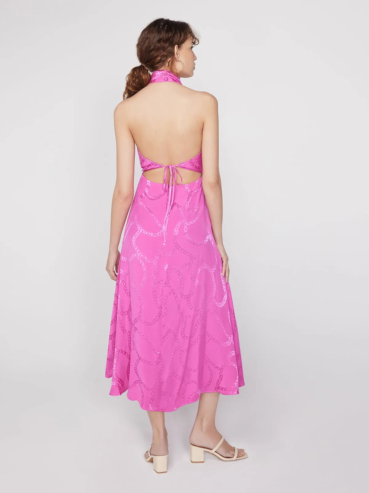Tali Pink Chain Jacquard Halterneck Dress