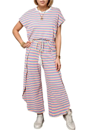 TEEK - Striped Top Tassel Drawstring Pants Set