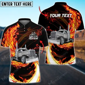 Truck Breath of Fire Skull Personalized Name Shirt For Truck Driver, Trucking Gift 3D Polo Shirt