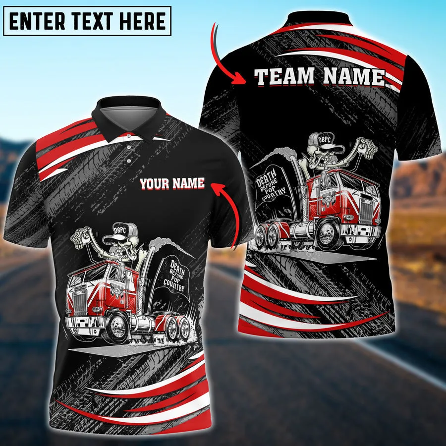Truck Breath of Fire Skull Personalized Name Shirt For Truck Driver, Trucking Gift 3D Polo Shirt