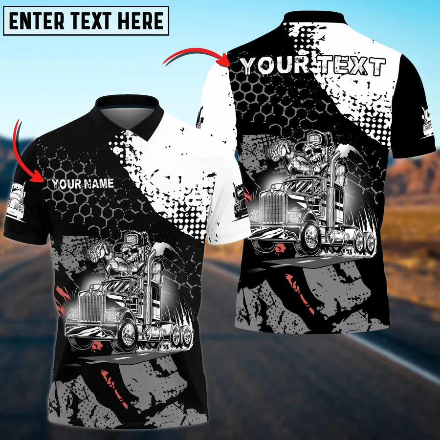 Truck Breath of Fire Skull Personalized Name Shirt For Truck Driver, Trucking Gift 3D Polo Shirt