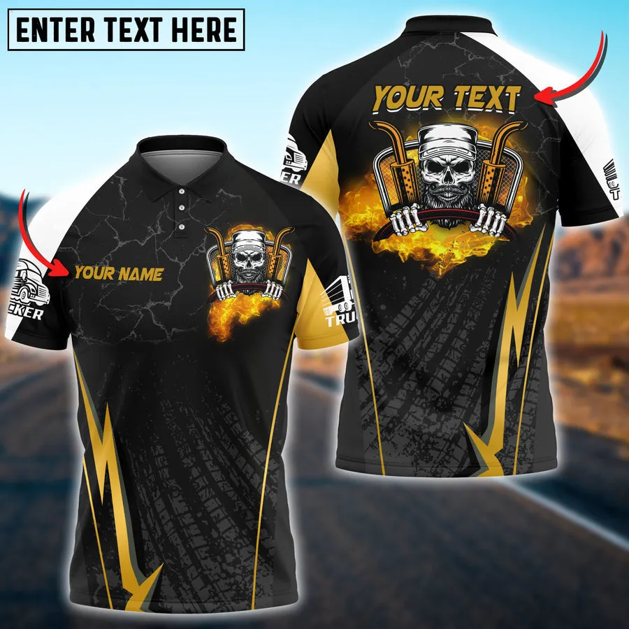 Truck Breath of Fire Skull Personalized Name Shirt For Truck Driver, Trucking Gift 3D Polo Shirt