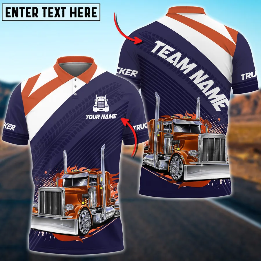 Truck Red White Multicolor Option Personalized Name, Team Shirt For Truck Driver, Truck Polo Shirt
