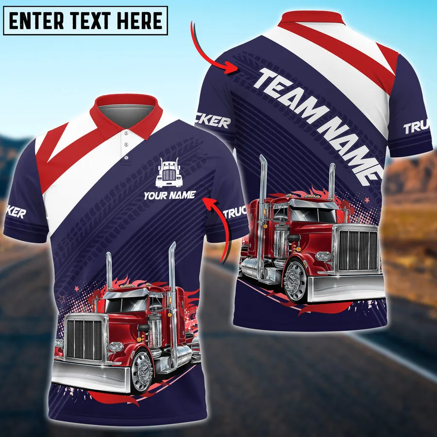 Truck Red White Multicolor Option Personalized Name, Team Shirt For Truck Driver, Truck Polo Shirt