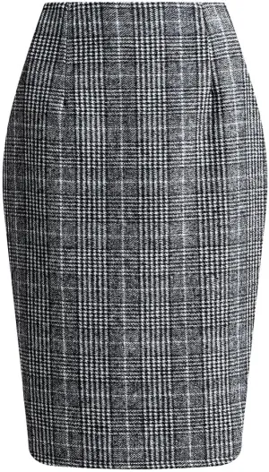 utcoco Womens High Waist Plaid Pencil Skirt Slit Bodycon Wool Mini Skirts
